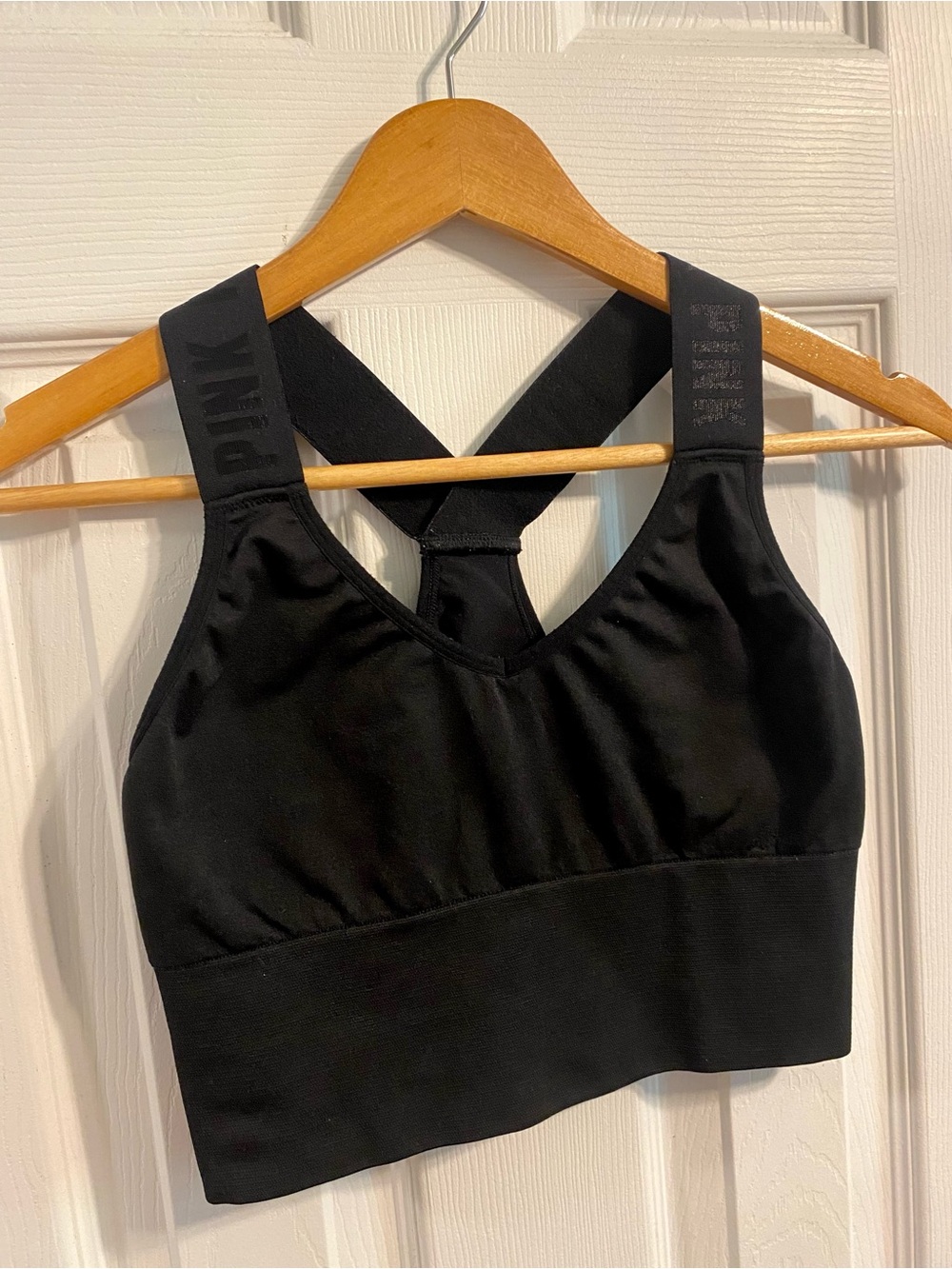 ♠️VS PINK RACERBACK LONG SPORTS BRA THICK SHOULDER STRAPS SIZE SMALL BLACK